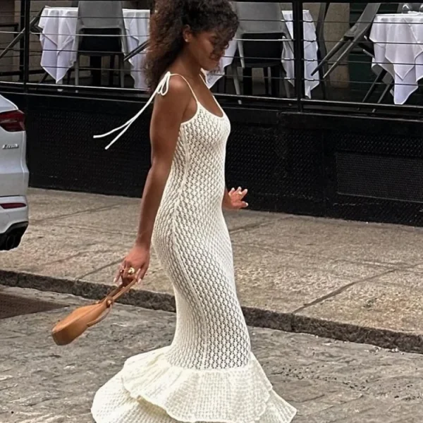 Elegant Backless Hollow Out Knit Long Dresses