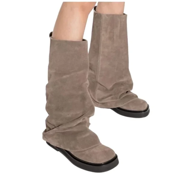 Brand Fashion 2024 New Autumn And Winter Round Head Long Boots