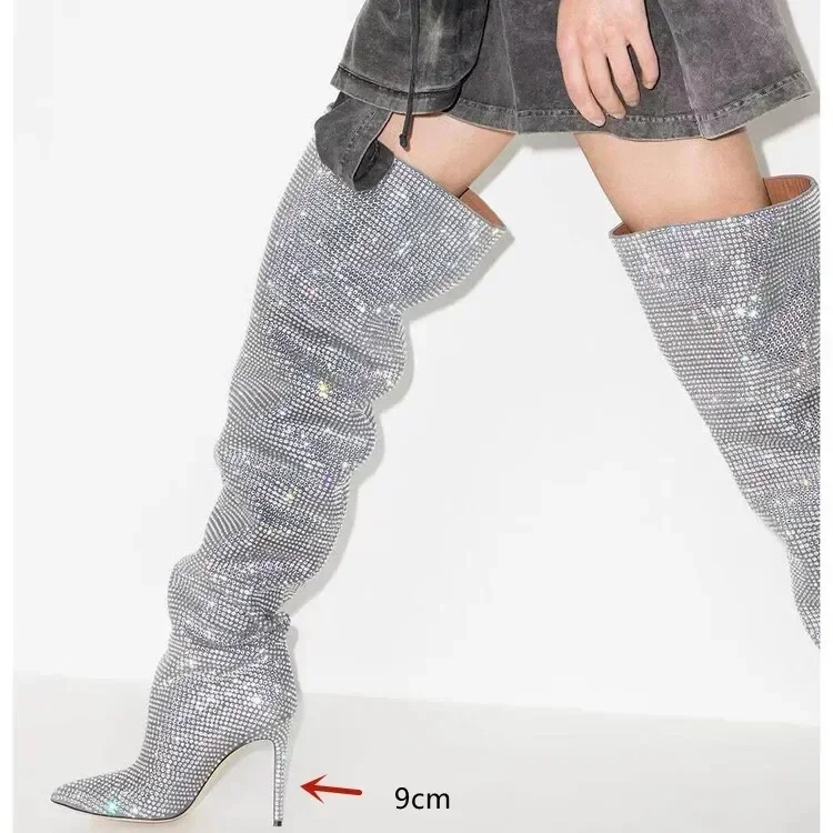 High quality European and American knee length rhinestone pile boots - Image 11