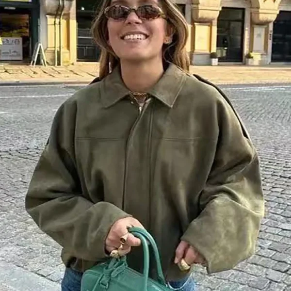 Vintage Women Green Oversize Bomber Jackets