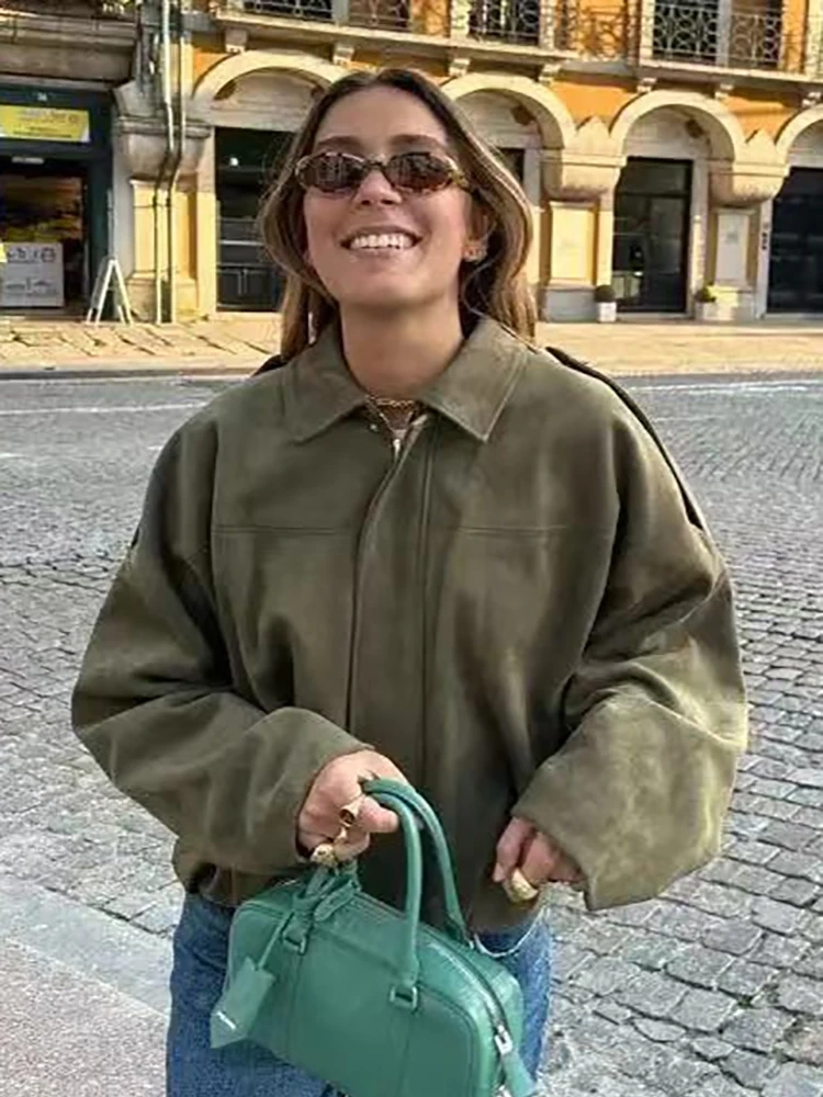 Vintage Women Green Oversize Bomber Jackets