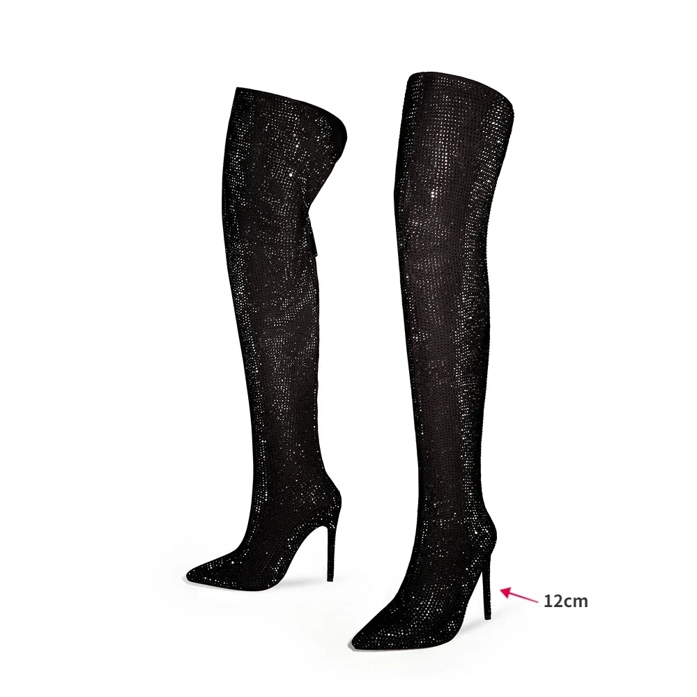 High quality European and American knee length rhinestone pile boots - Image 7