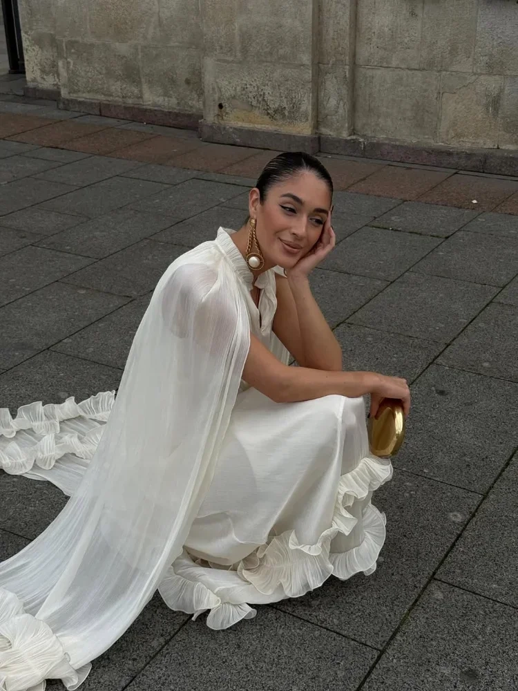 Ivory Sleeveless Ruffled Hem Maxi Dress - Image 6