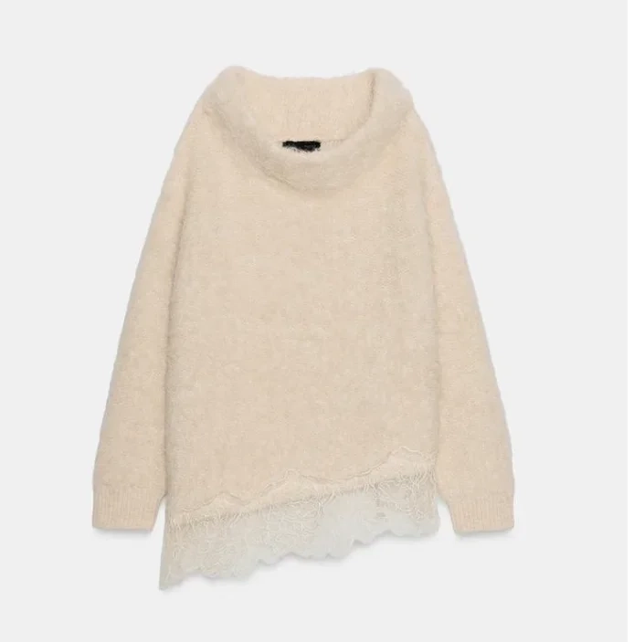 Women Lace Patchwork Knitted Pullover - Image 8