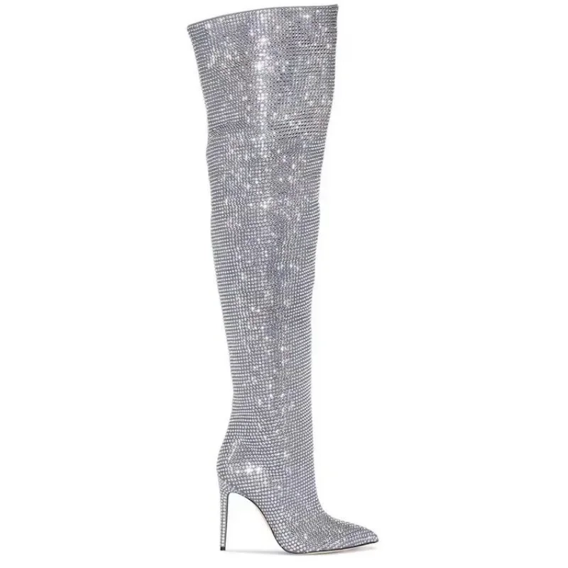 High quality European and American knee length rhinestone pile boots - Image 3