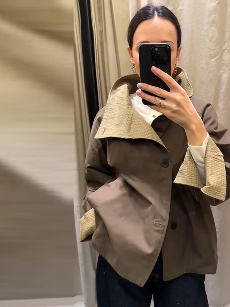 Oversized Women's Coat Jacket Reversible High Collar Jackets - Image 7