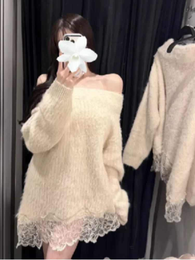 Women Lace Patchwork Knitted Pullover - Image 5
