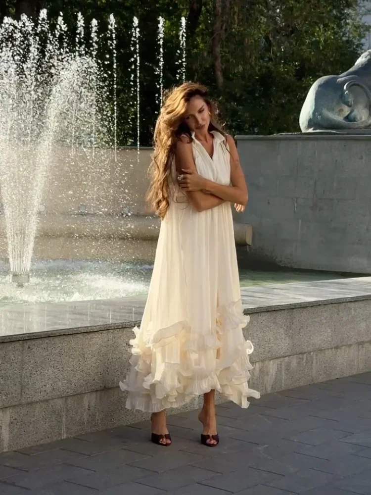 Ivory Sleeveless Ruffled Hem Maxi Dress - Image 3