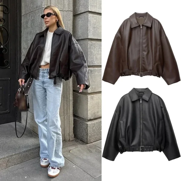 Vintage PU Leather Bomber Jackets