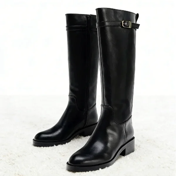 Unique Buckle Decorate Knee Boots