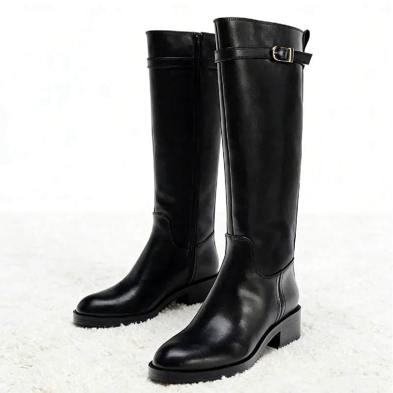 Unique Buckle Decorate Knee Boots