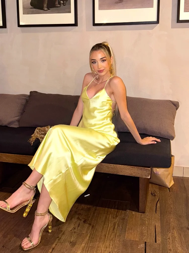 Women Off Shoulder Pink Satin Maxi Dresses - Image 5