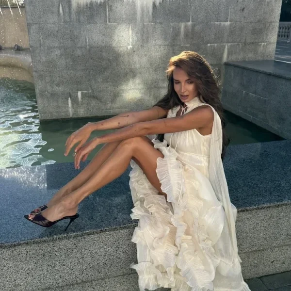 Ivory Sleeveless Ruffled Hem Maxi Dress