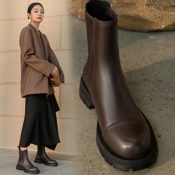 2024 Winter Shoes Women Leather Ankle Boots
