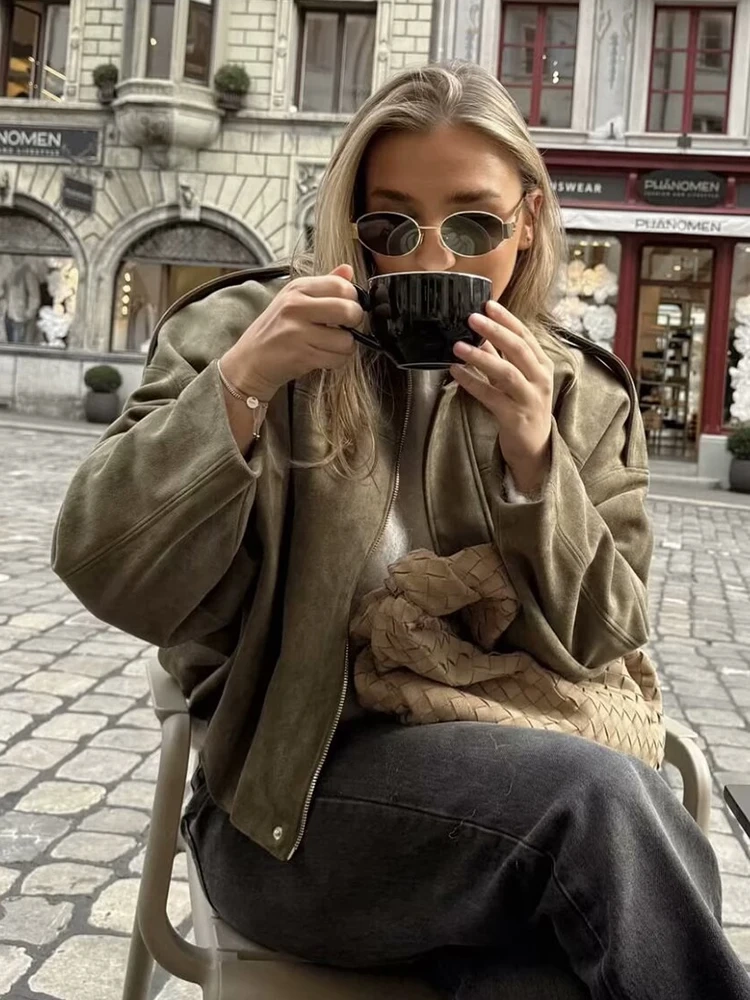 Vintage Women Green Oversize Bomber Jackets - Image 5