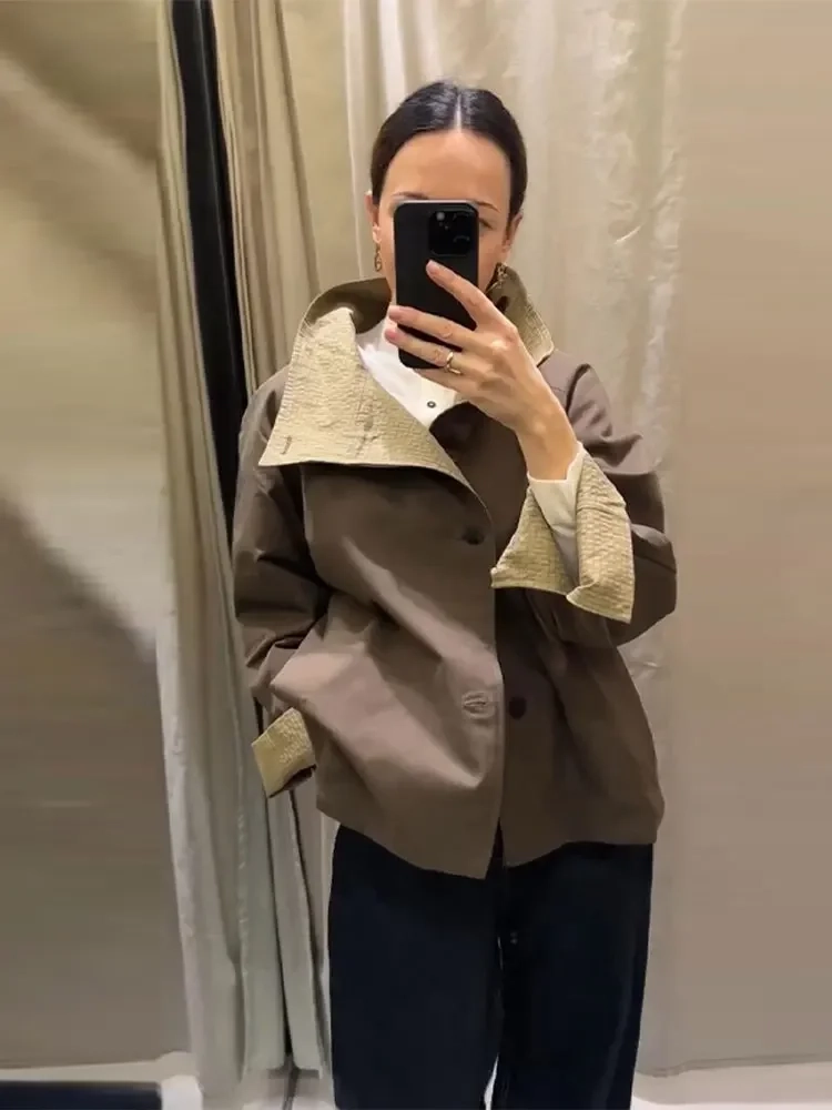 Oversized Women's Coat Jacket Reversible High Collar Jackets - Image 3