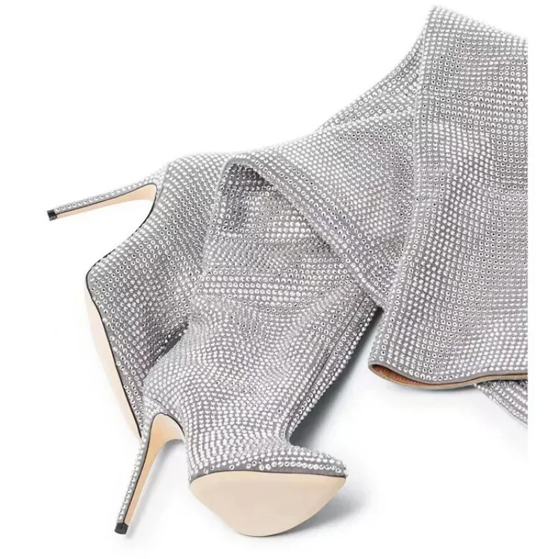 High quality European and American knee length rhinestone pile boots - Image 4