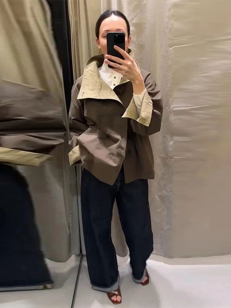 Oversized Women's Coat Jacket Reversible High Collar Jackets - Image 4